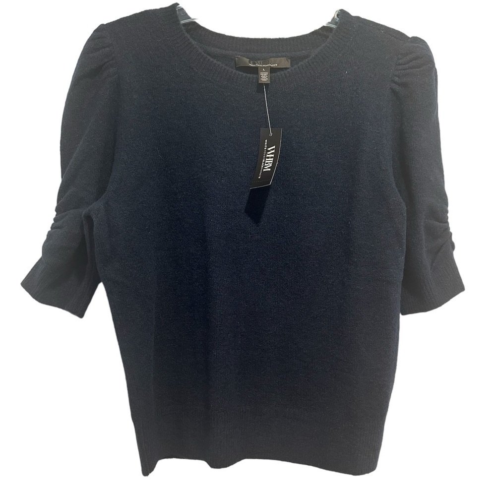 WHBM Navy Blue Ruched Sleeve Sweater Top- Large